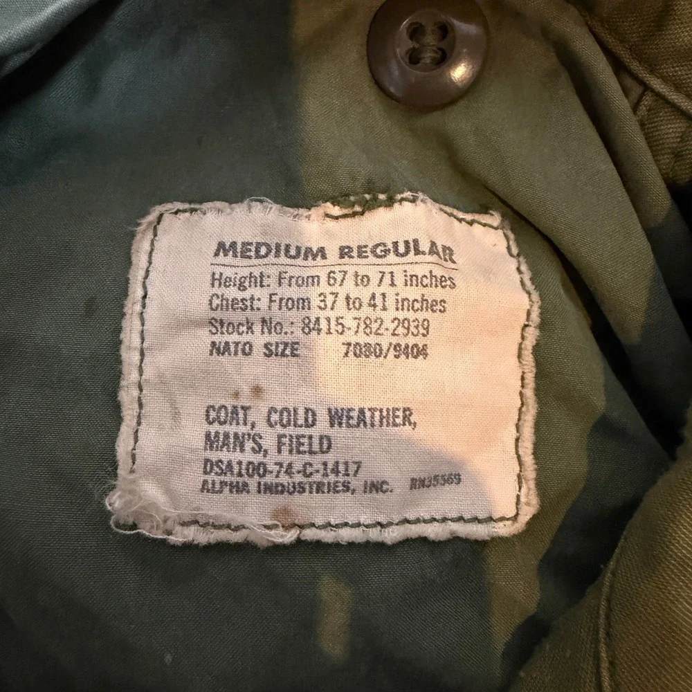 Vintage 70s Alpha Industries M-65 Field Jacket usgi Medium Regular Green vietnam